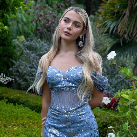 NEW GLITTER EMBELLISHED BODYCON OFF SHOULDER DRESS W/ LACE UP BACK GL GS3510 - Picture 4 of 9